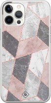 Casimoda® hoesje - Geschikt voor iPhone 12 Pro Max - Stone grid marmer / Abstract marble - Siliconen/TPU telefoonhoesje - Backcover - Geometrisch patroon - Roze