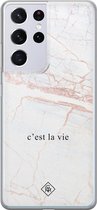 Casimoda® hoesje - Geschikt voor Samsung S21 Ultra - C'est La Vie - Backcover - Siliconen/TPU - Bruin/beige