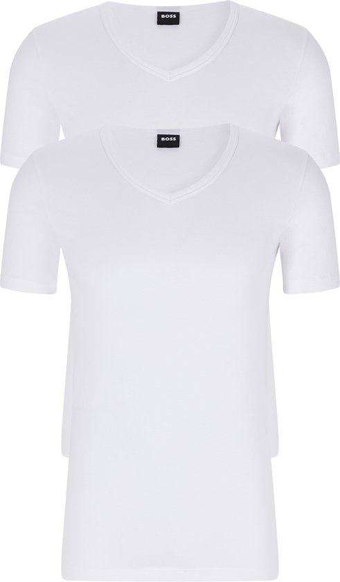 HUGO BOSS T-shirts stretch modernes coupe slim (lot de 2) - T-shirts hommes col en V- blanc - Taille : M