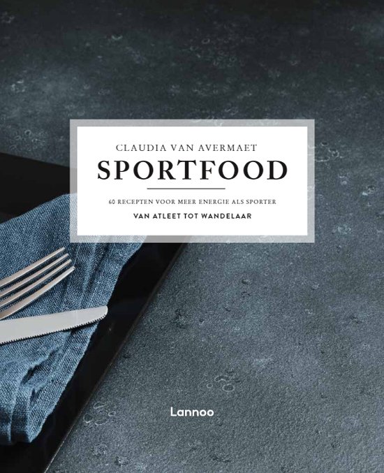 Boekcover 'SportFood' van Claudia Van Avermaet op een donkere ondergrond.