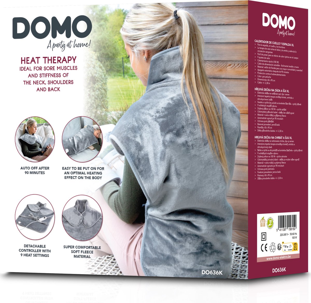 DOMO DO636K Elektrische Deken - Nek & Rug - 60 x 90 cm - Warmtedeken - 9 Standen - Timer - Flanel Fleece - Grijs – foto 5