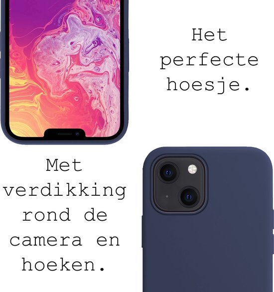 Coque pour iPhone 14 Coque en Siliconen avec 2x protecteurs d'écran - Coque pour iPhone 14 Coque avec 2x protecteurs d'écran Verre de protection encoche fermée - Blauw foncé