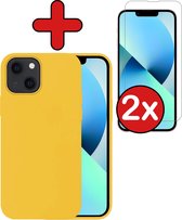 Hoesje Geschikt voor iPhone 14 Hoesje Siliconen Case Hoes Met 2x Screenprotector - Hoes Geschikt voor iPhone 14 Hoes Cover Case - Geel