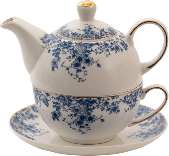 Tea for One 400 ml Blauw Porselein Bloemen Theepot set Cadeau voor haar Theepot met Kopje