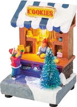 Kerstdorp kersthuisjes koekjes winkel met verlichting 8 x 11 cm - Kerstdorp onderdelen kerstversiering