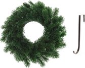 Kunst kerstkrans groen 35 cm met ijzeren hanger - Kerst decoratie kransen van dennentakken