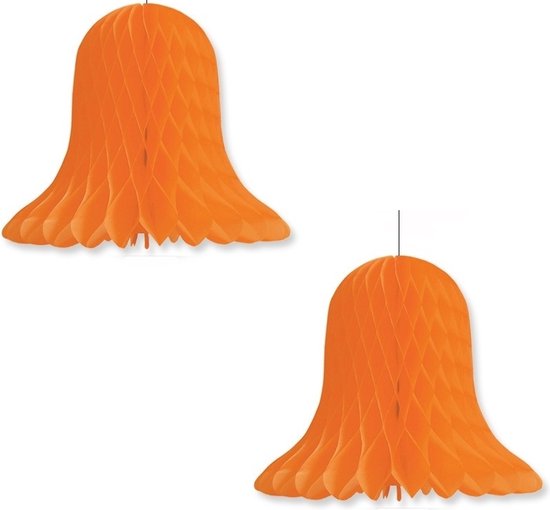 2x Oranje decoratie klokken/kerstklokken lampionnen 20 cm - kerstversiering