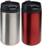 Set de 2x Thermos/Tasses chauffantes argent et rouge 290 ml - Gobelets isothermes
