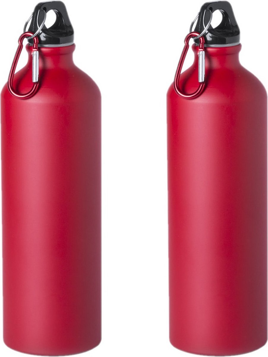 4x Stuks aluminium waterfles/drinkfles rood met schroefdop en karabijnhaak 800 ml - Sportfles - Bidon