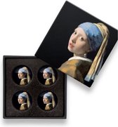 Glasmagneten Vermeer Meisje met de Parel Ø3cm doosje a 4 stuks