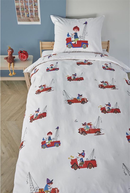 Beddinghouse x Fiep Amsterdam Kraanwagen dekbedovertrek - Eenpersoons - 140x200/220 - Rood