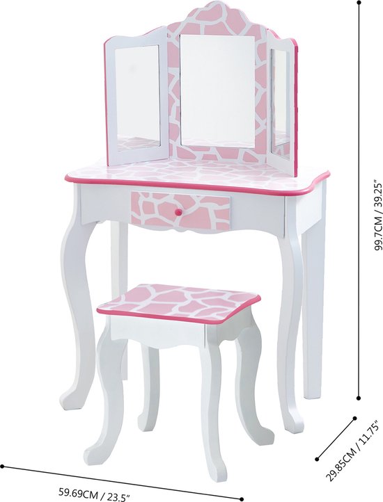 Teamson Kids Houten Kaptafel Kinderen - Tafel en Stoel Set - Magische Tuin Ontwerp - Roze
