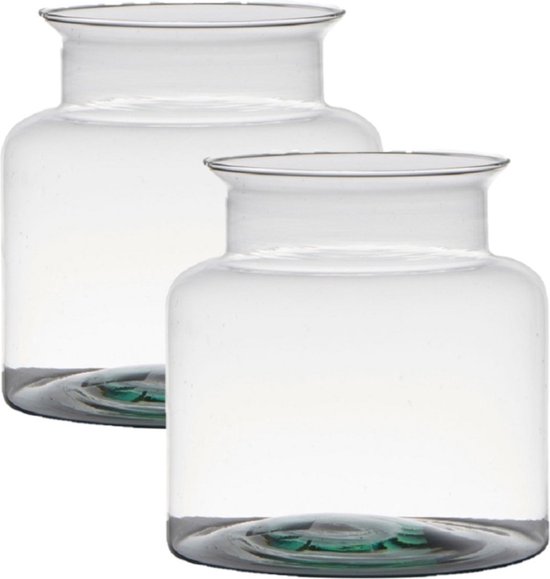 2x stuks transparante home-basics vaas/vazen van glas 19 x 19 cm - Bloemen/takken/boeketten vaas voor binnen gebruik