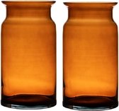 Set van 2x stuks oranje/transparante stijlvolle melkbus vaas/vazen van glas 29 cm - Bloemen/boeketten vaas voor binnen gebruik