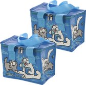 Set de 2x petits sacs isothermes pour déjeuner bleu avec imprimé chat 16 x 21 x 14 cm 4,7 litres - Sacs isothermes
