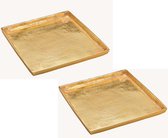 2x stuks vierkante kaarsenborden/kaarsenplateaus goud van metaal 30 x 30 x 2 cm