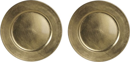 2x Ronde gouden diner borden glimmend 33 cm - onderbord / kaarsenbord / onderzet bord voor kaarsen