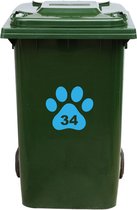 Kliko Sticker / Vuilnisbak Sticker - Hondenpoot - Nummer 34 - 18x16,5 - Licht Blauw