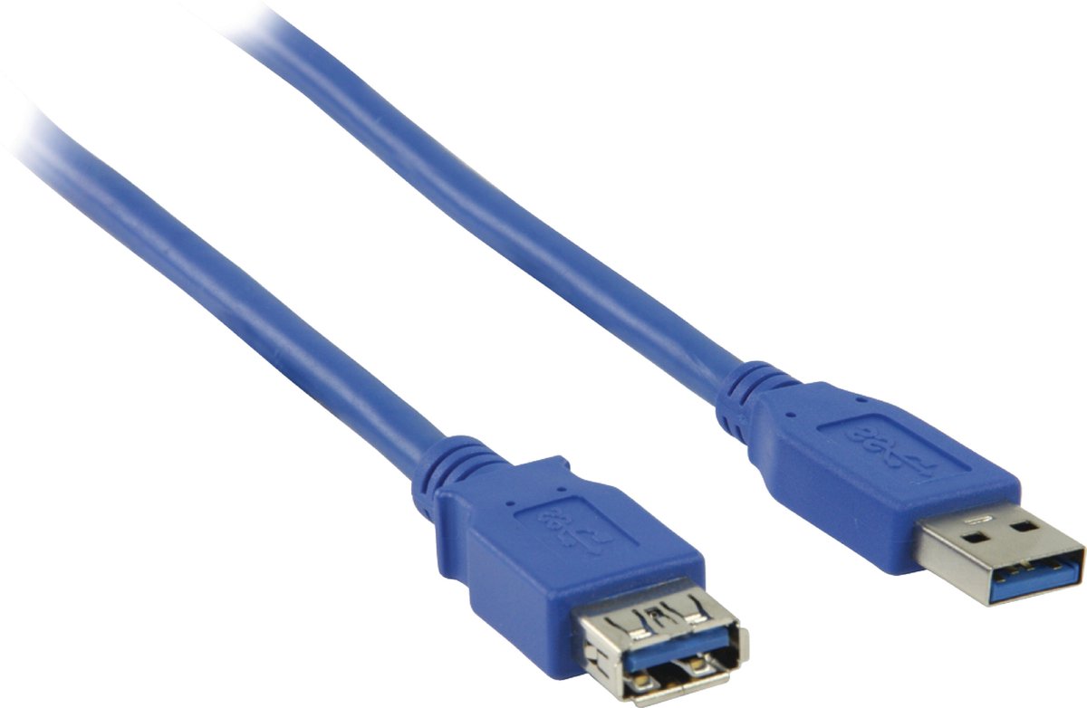 USB-Kabel | USB 3.2 Gen 1 | USB-A Male | USB-A Female | 5 Gbps | Vernikkeld | 3.00 m | Rond | PVC | Blauw | Polybag