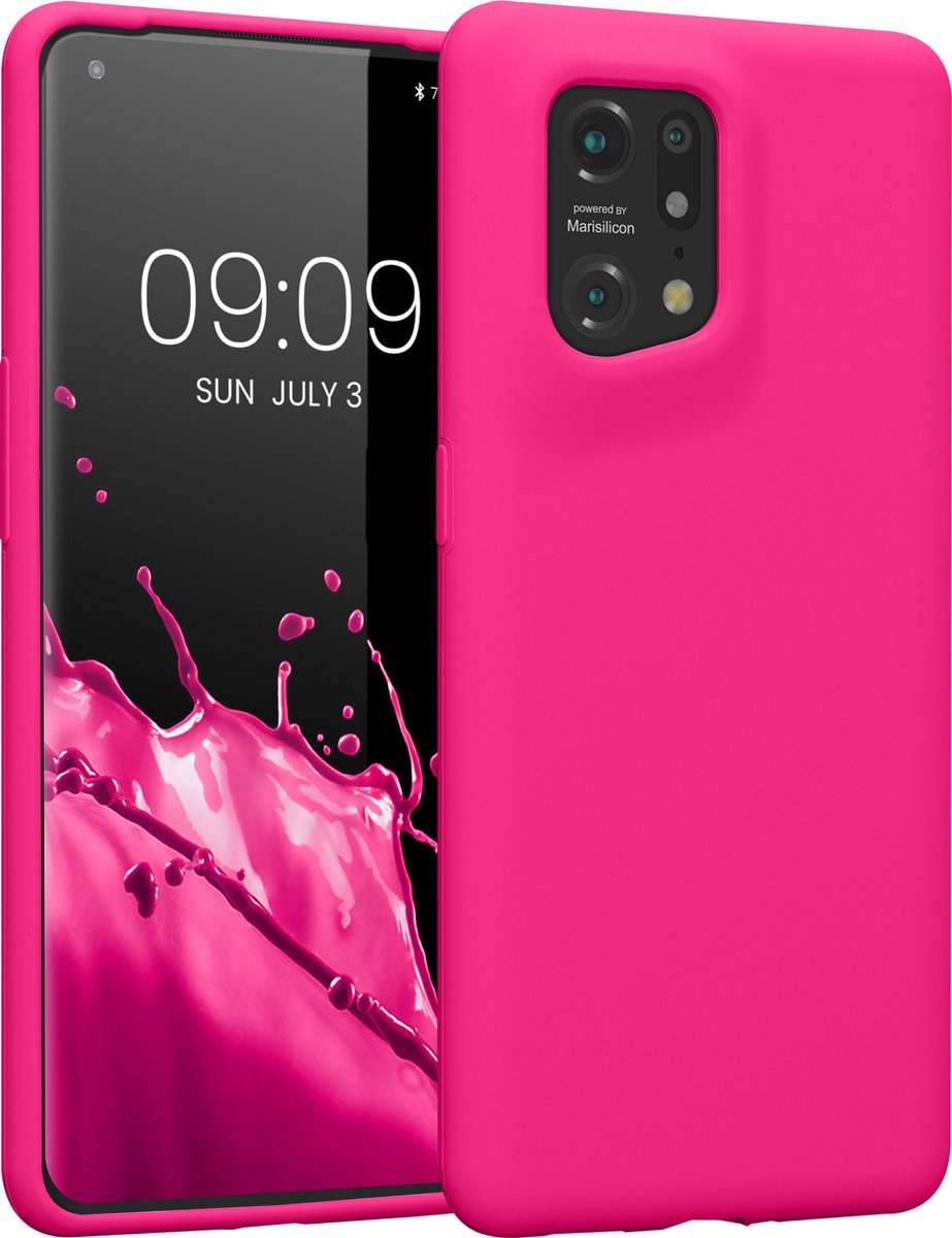 kwmobile telefoonhoesje geschikt voor Oppo Find X5 (5G) - Hoesje met siliconen coating - Smartphone case in neon roze