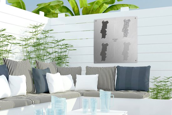 Illustration du Portugal en quatre styles dans le jardin noir et blanc affiche 50x50 cm - petit - Toile de jardin / Toile d'extérieur / Peintures pour l'extérieur (décoration de jardin)