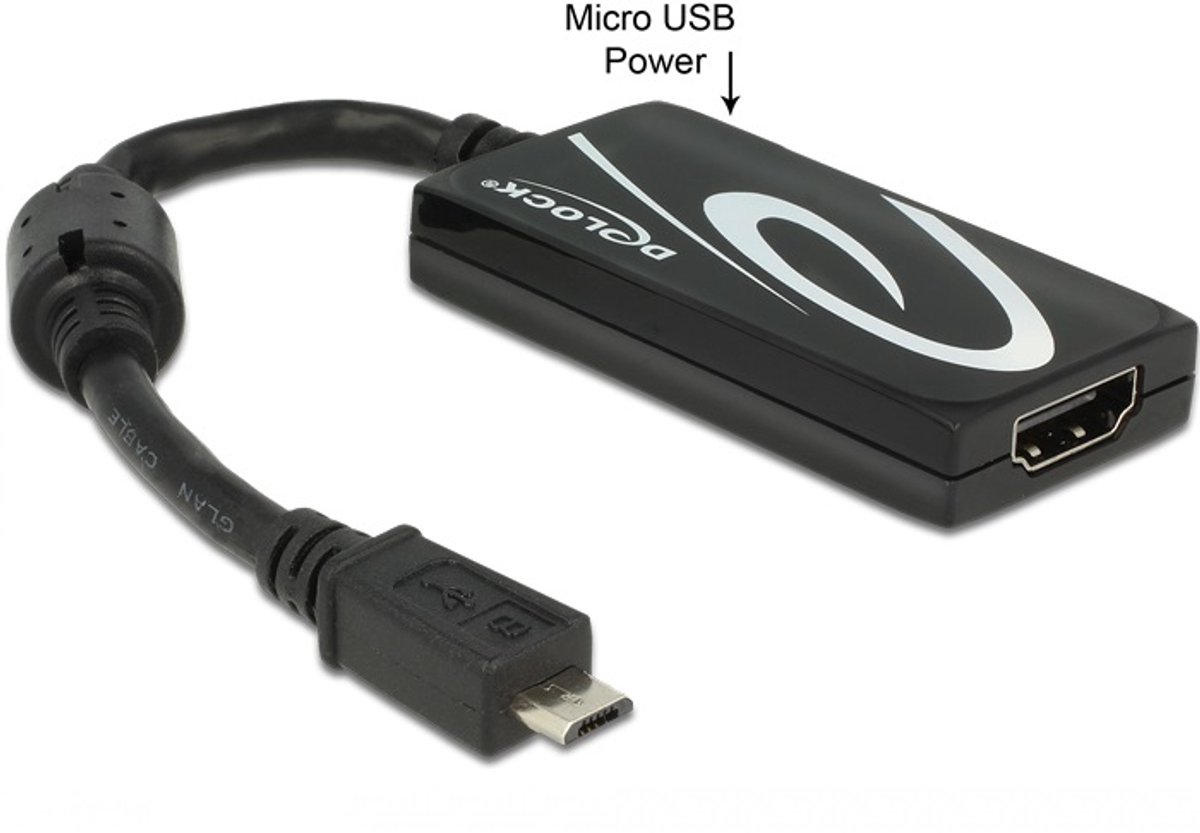 Premium USB Micro naar HDMI MHL3.0 4K 30Hz adapter - 5-pins / zwart - 0,20 meter