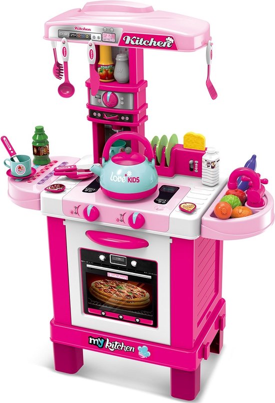 Cuisine enfant - avec accessoires - rose - 29x64x87 cm