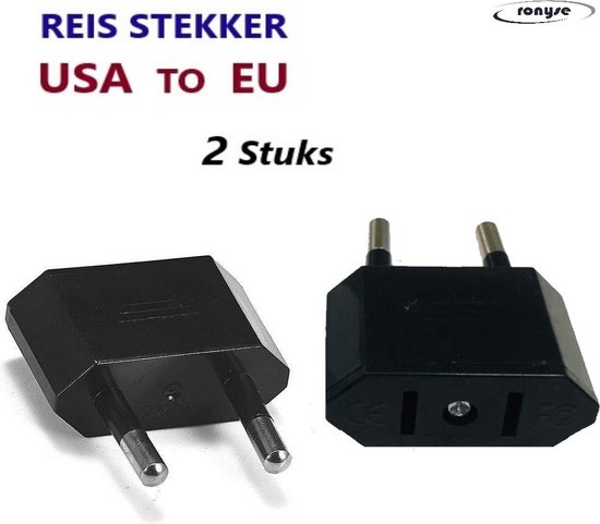 Reisstekker van VS/USA naar EU reisstekker - 2 Stuks - Reis Adapter - Wereldstekker - Zwart -Travel Adapter - America Stekker - Verloop adapter - Wereld Adapter