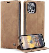 CASEME Geschikt Voor iPhone 14 Pro Retro Wallet Case - Brown