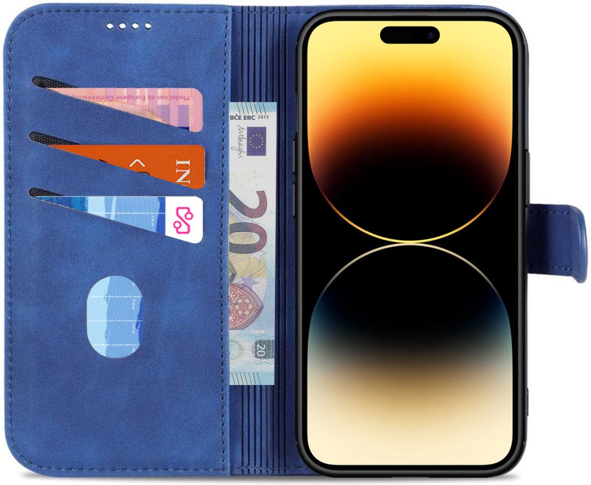 AZNS Hoesje Wallet Book Case Kunstleer Blauw Geschikt voor Apple iPhone 14 Pro Max