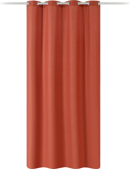 JEMIDI Kant-en-klaar gordijn in linnenlook - Gordijn met ringen 140 x 245 cm - Ondoorzichtig gordijn - Terracotta