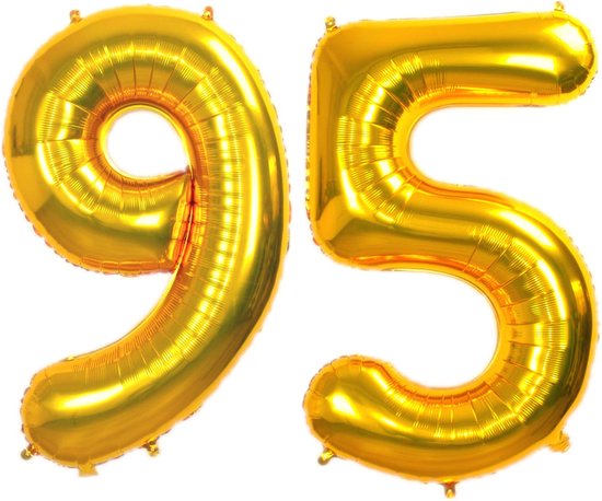 Folie Ballon Cijfer 95 Jaar Goud Verjaardag Versiering Helium Cijfer Ballonnen Feest versiering Met Rietje - 86Cm