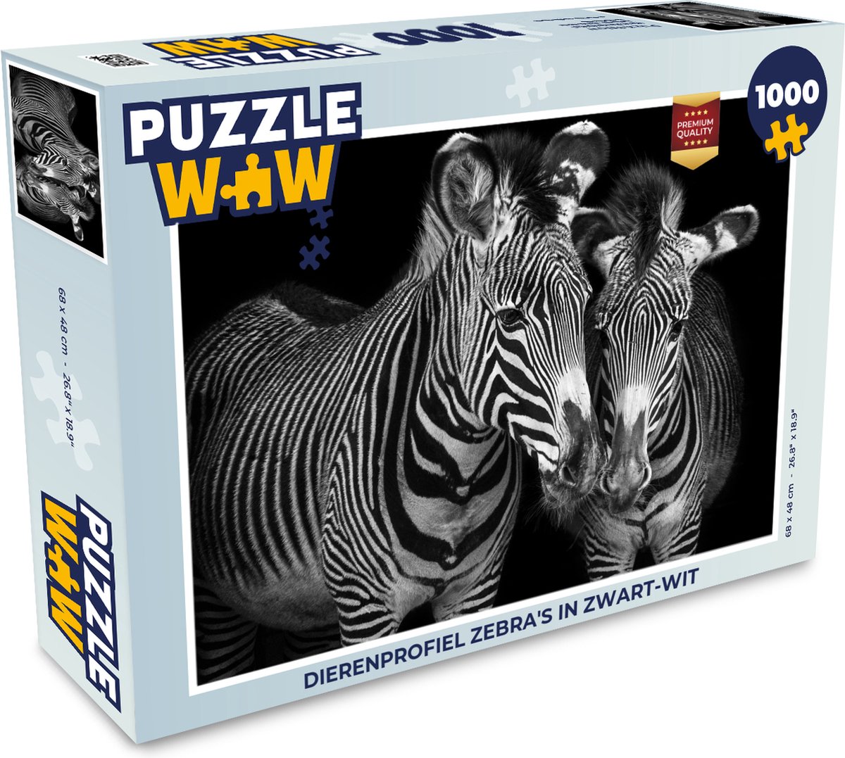 Puzzel Dierenprofiel zebra's in zwart-wit - Legpuzzel - Puzzel 1000 stukjes volwassenen