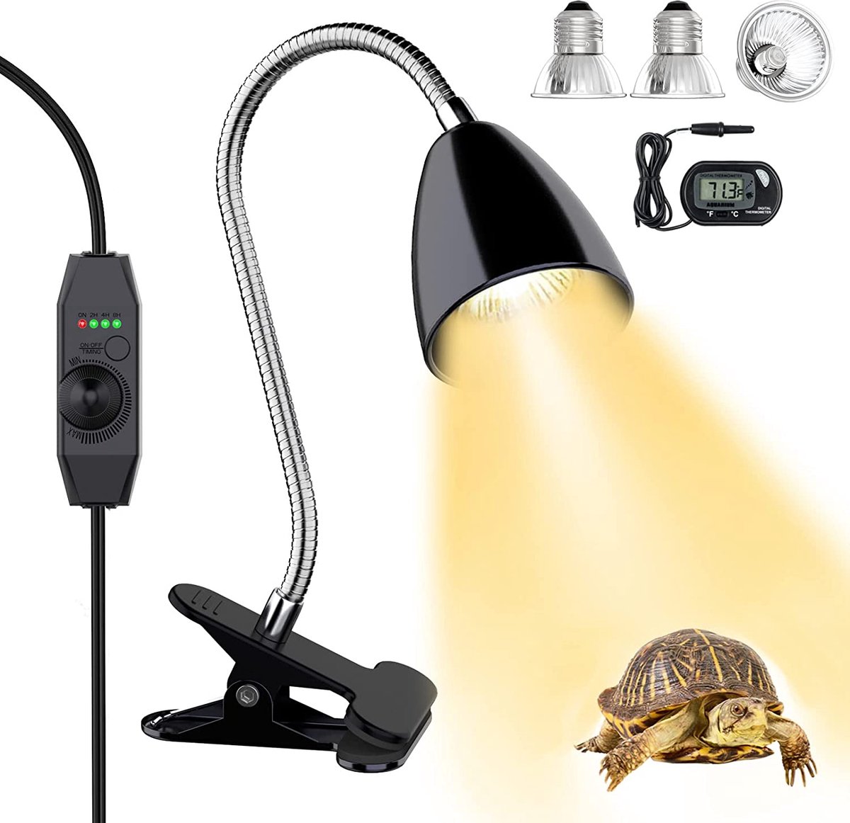 Premium verwarmingslamp schildpad met timer UVA + UVB-lamp voor reptielen - verwarmingslamp terrarium voor schildpad land/hagedissen/slangen - zwart -