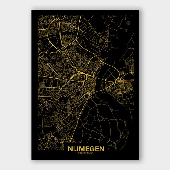 Poster Plattegrond Nijmegen - Dibond - 70x100 cm  | Wanddecoratie - Interieur - Art - Wonen - Schilderij - Kunst