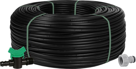 Zwarte druppelleiding 16mm-1,6 l/h + Gardena kraanaansluiting - MADE IN EU / 25m + aansluiting + ventiel