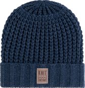 Knit Factory Robin Gebreide Muts Heren & Dames - Beanie hat - Jeans - Grofgebreid - Warme donkerblauwe Wintermuts - Unisex - One Size