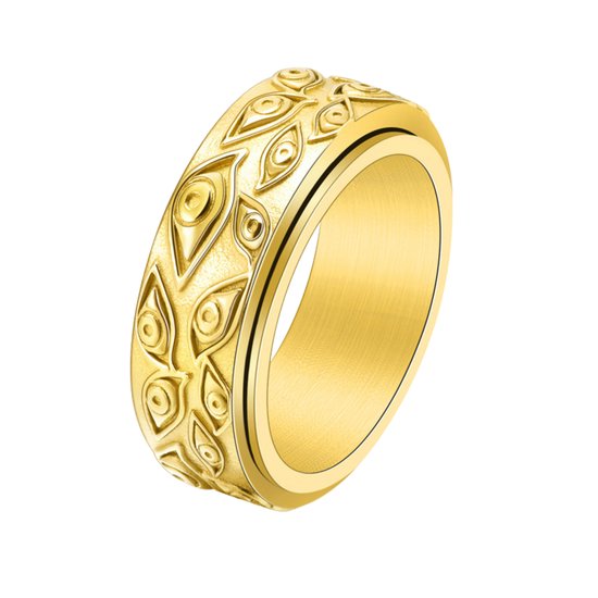 Ring d'anxiété - (Yeux) - Anneau de stress - Ring Fidget - Ring pivotant - Ring Ring - Ring Spinner - Or - (19,00 mm / Taille 60)