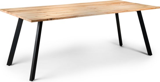 Viking - Table à manger - 200cm - acacia - naturel - pieds inclinés - acier - noir