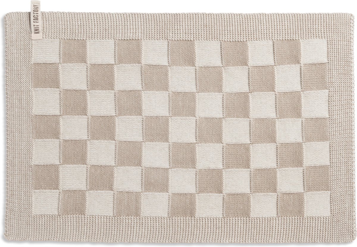 Knit Factory Gebreide Placemat - Onderlegger Block - Eetmat - Ecru/Linnen - 50x30 cm