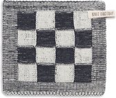 Knit Factory Gebreide Pannenlap Block - Pannenlappen gemaakt van 50% katoen & 50% acryl - Blokken motief - Traditionele look - 1 stuk - Ecru/Granit - 23x23 cm