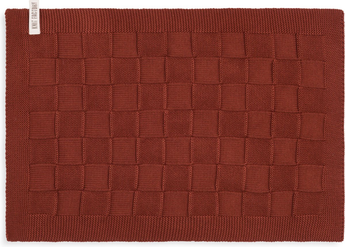 Knit Factory Gebreide Placemat - Onderlegger Uni - Eetmat - Roest - 50x30 cm