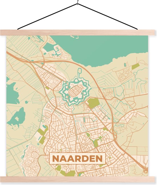 Porte-affiche avec affiche - Affiche scolaire - Naarden - Carte - Plan de la ville - Carte - 90x90 cm - lattes vierges