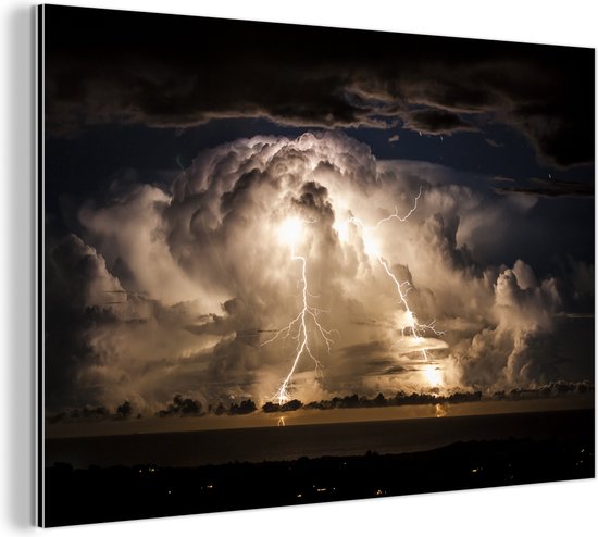 Stormachtige nacht over Byron Bay Aluminium 60x40 cm - Foto print op Aluminium (metaal wanddecoratie)