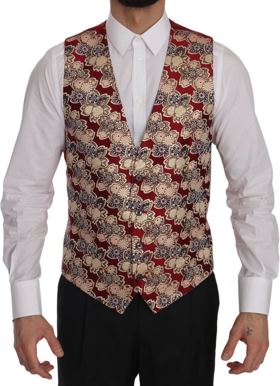 Dolce & Gabbana Green Jacquard Leaf Gold Waistcoat Vest