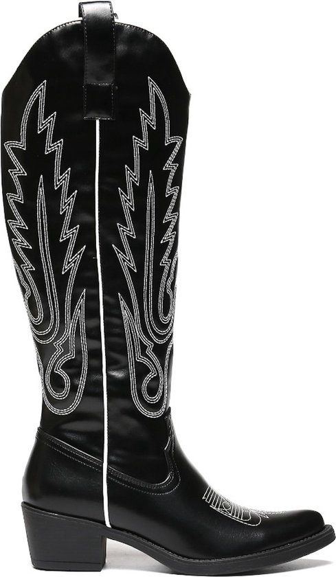 SmileFavorites® Dames Cowboylaarzen met Hak - Zwart - Imitatieleer - Maat 39