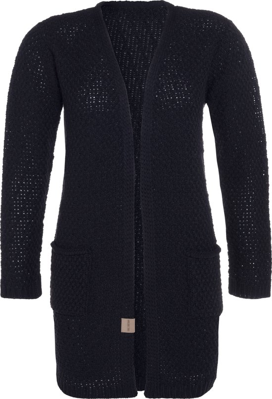 Knit Factory Luna Gebreid Vest Navy - Gebreide dames cardigan - Middellang vest reikend tot boven de knie - Donkerblauw damesvest gemaakt uit 30% wol en 70% acryl - 36/38 - Met steekzakken