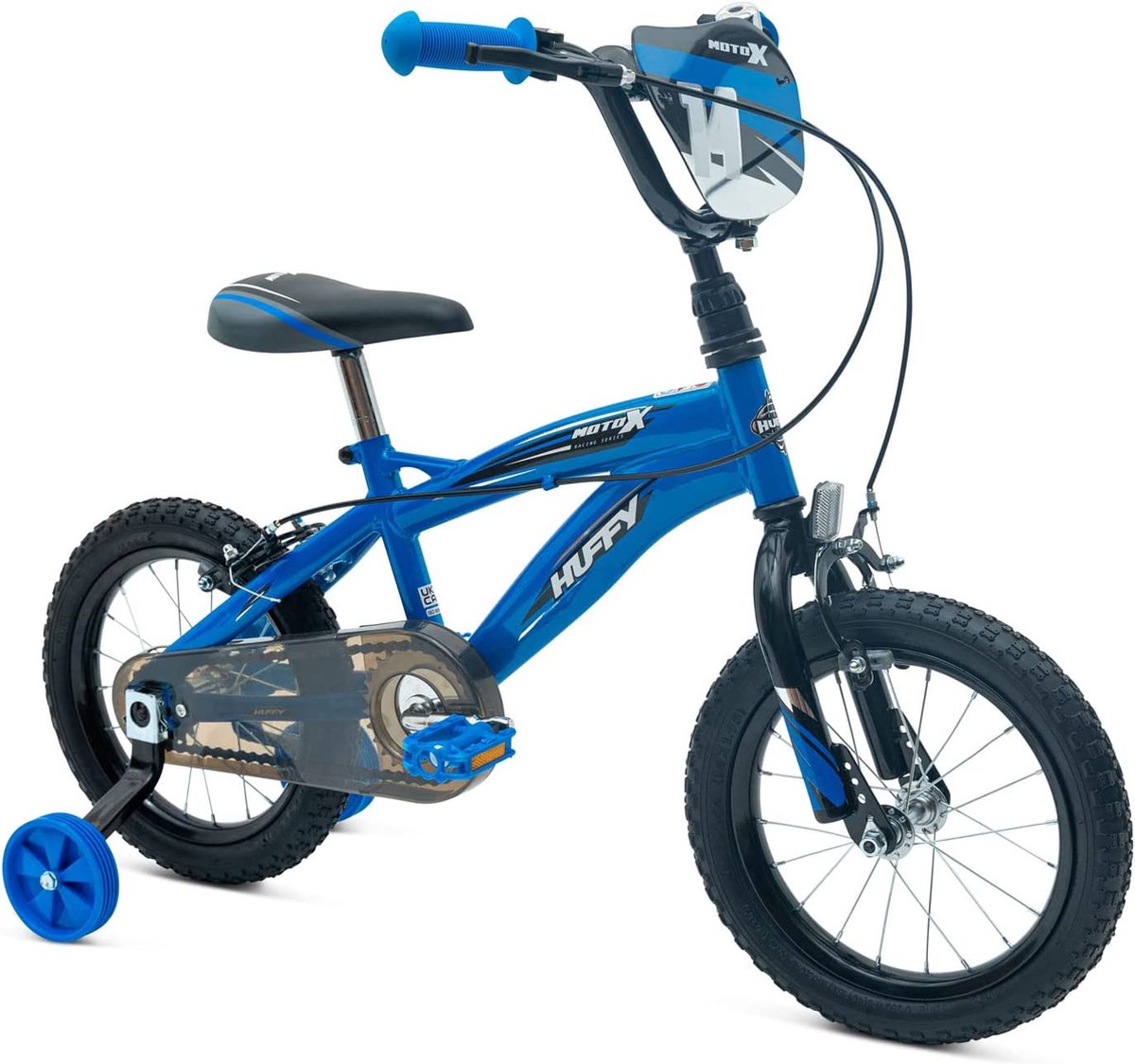 Huffy Moto X Jongensfiets 4-6 jaar Kinderfiets 14 Inch Inclusief zijwieltjes BMX-stijl Blauw en zwart Snel en makkelijk te monteren