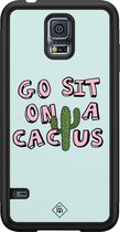 Casimoda® hoesje - Geschikt voor Samsung Galaxy S5 - Go Sit On A Cactus - Zwart TPU Backcover - Planten - Blauw