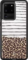 Casimoda® hoesje - Geschikt voor Samsung Galaxy S20 Ultra - Luipaard strepen - Luxe Hard Case Zwart - Backcover telefoonhoesje - Bruin/beige